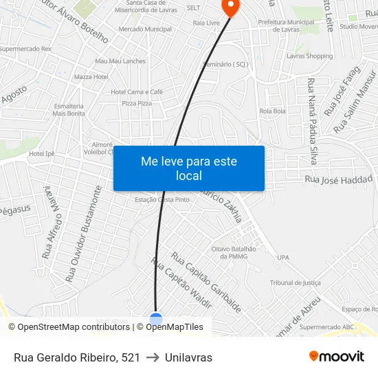Rua Geraldo Ribeiro, 521 to Unilavras map