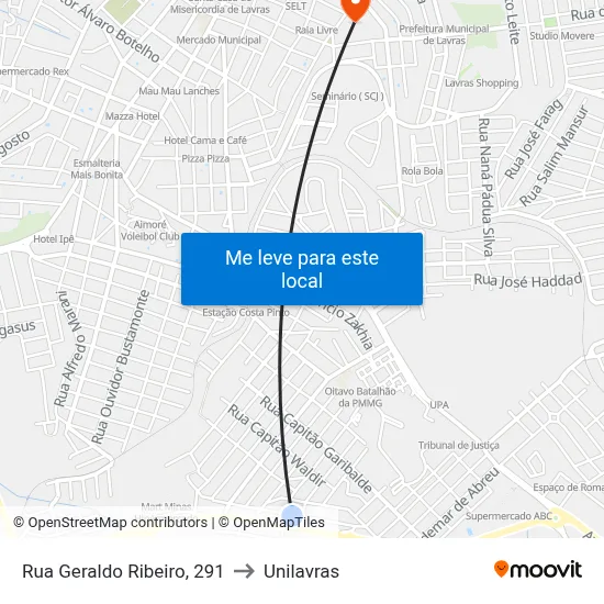 Rua Geraldo Ribeiro, 291 to Unilavras map