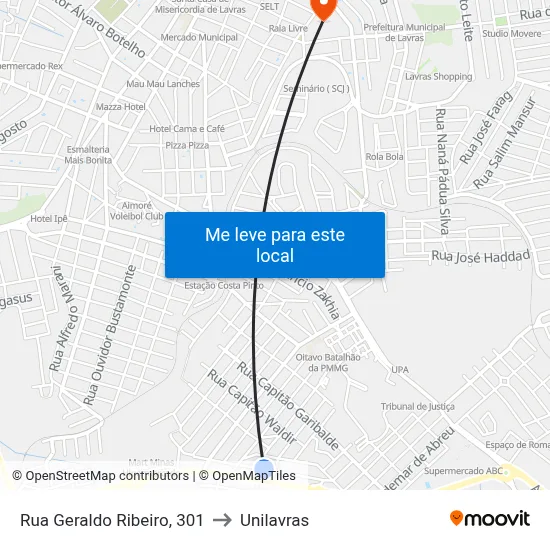 Rua Geraldo Ribeiro, 301 to Unilavras map