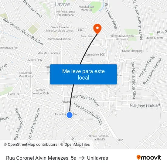 Rua Coronel Alvin Menezes, 5a to Unilavras map