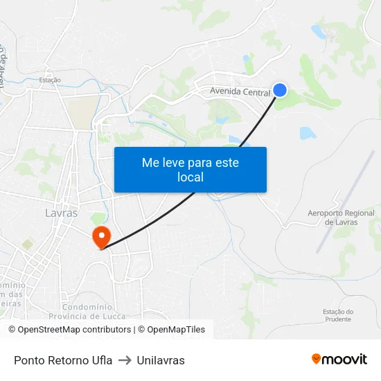 Ponto Retorno Ufla to Unilavras map