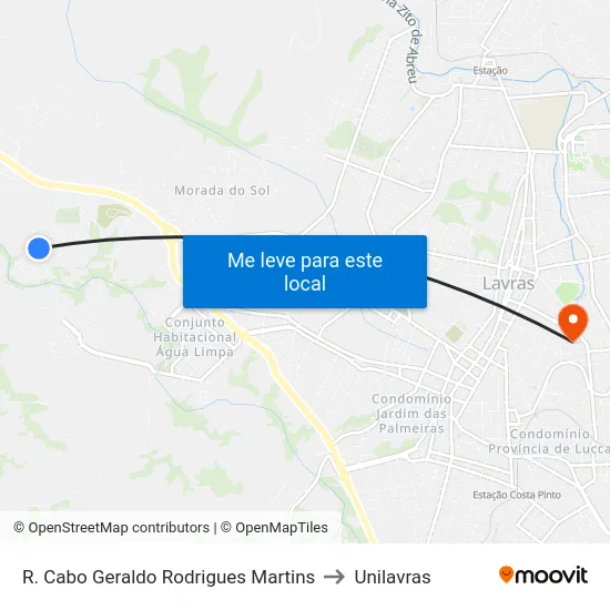 R. Cabo Geraldo Rodrigues Martins to Unilavras map