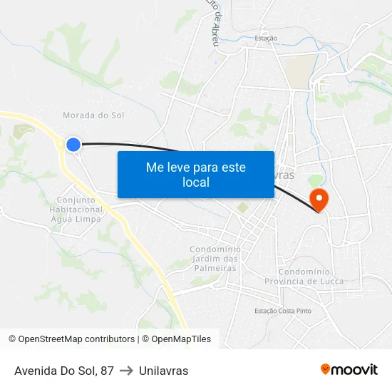 Avenida Do Sol, 87 to Unilavras map