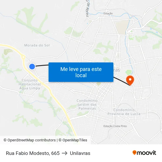 Rua Fabio Modesto, 665 to Unilavras map