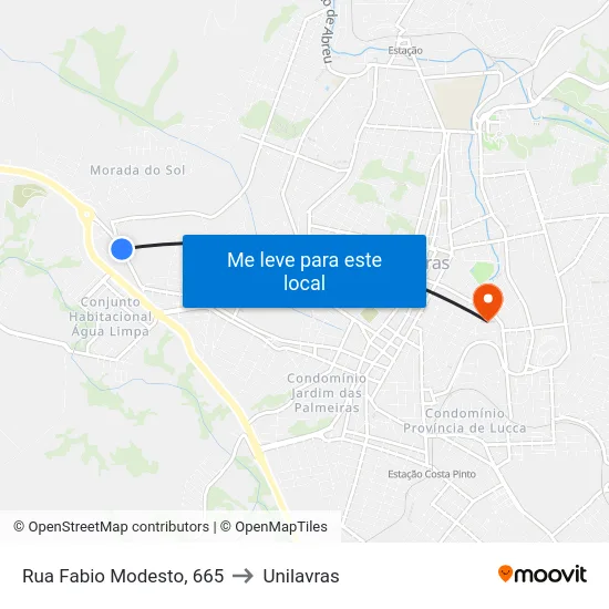 Rua Fabio Modesto, 665 to Unilavras map