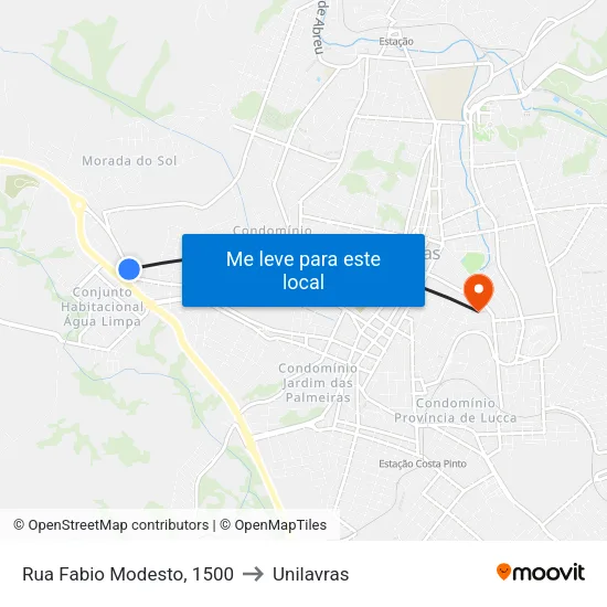 Rua Fabio Modesto, 1500 to Unilavras map
