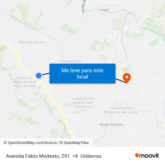 Avenida Fábio Modesto, 291 to Unilavras map