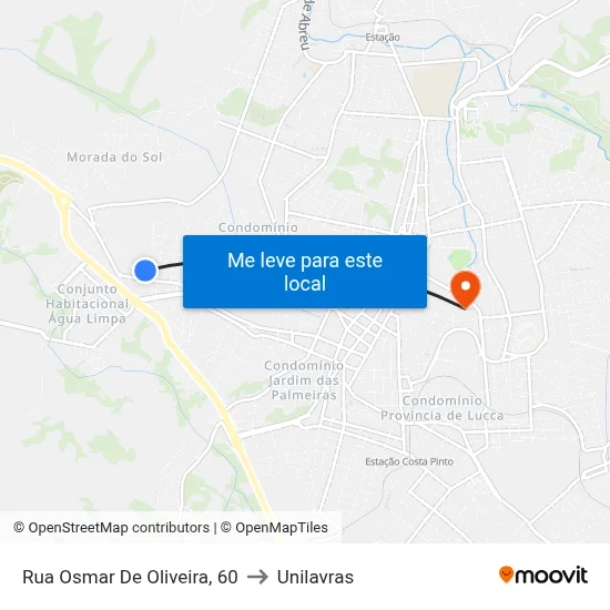 Rua Osmar De Oliveira, 60 to Unilavras map