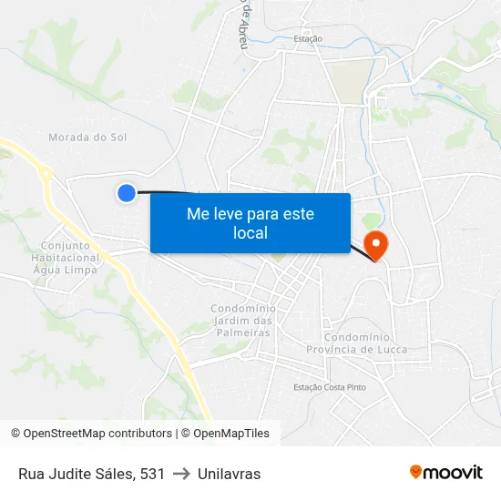 Rua Judite Sáles, 531 to Unilavras map