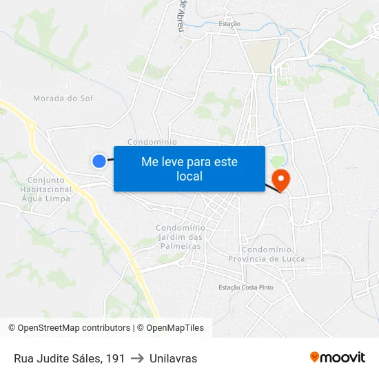 Rua Judite Sáles, 191 to Unilavras map