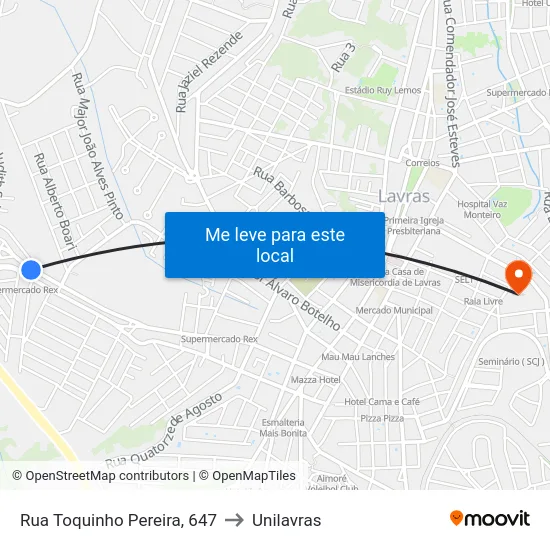 Rua Toquinho Pereira, 647 to Unilavras map