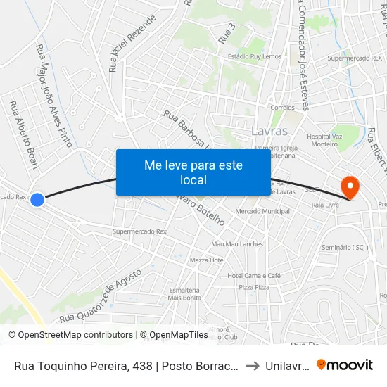 Rua Toquinho Pereira, 438 | Posto Borracheiro to Unilavras map