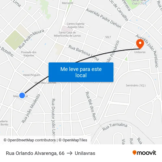 Rua Orlando Alvarenga, 66 to Unilavras map