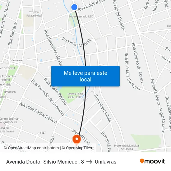 Avenida Doutor Silvio Menicuci, 8 to Unilavras map