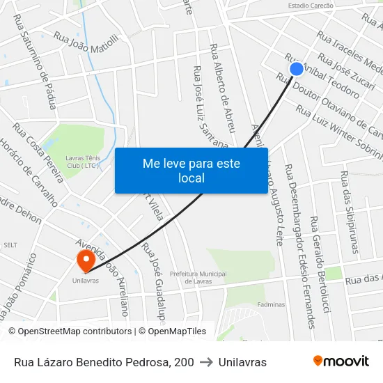 Rua Lázaro Benedito Pedrosa, 200 to Unilavras map
