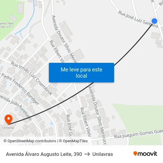 Avenida Álvaro Augusto Leite, 390 to Unilavras map