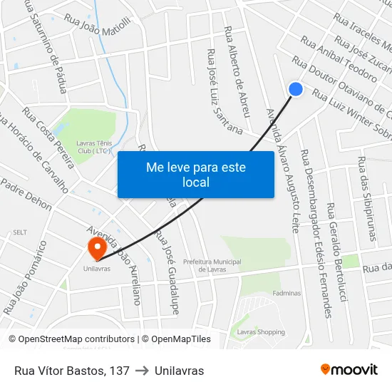 Rua Vítor Bastos, 137 to Unilavras map