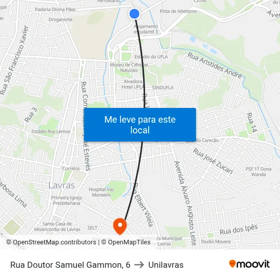 Rua Doutor Samuel Gammon, 6 to Unilavras map