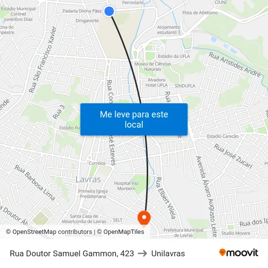 Rua Doutor Samuel Gammon, 423 to Unilavras map