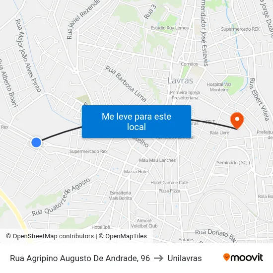 Rua Agripino Augusto De Andrade, 96 to Unilavras map