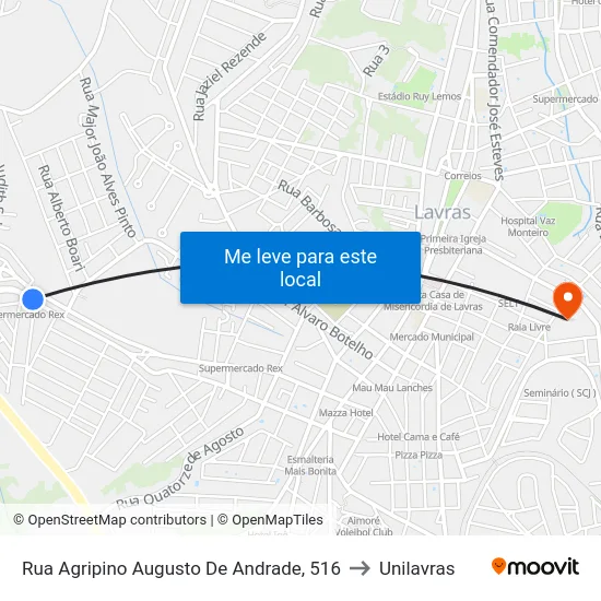 Rua Agripino Augusto De Andrade, 516 to Unilavras map