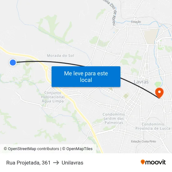 Rua Projetada, 361 to Unilavras map