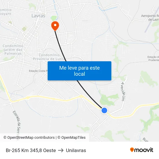 Br-265 Km 345,8 Oeste to Unilavras map