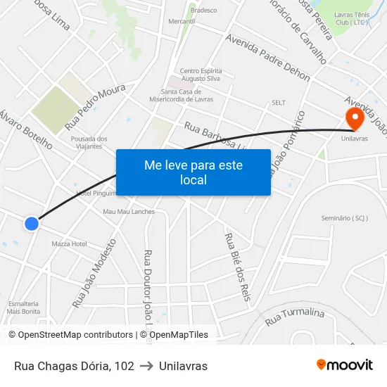 Rua Chagas Dória, 102 to Unilavras map