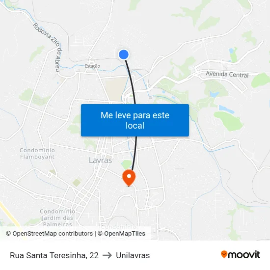 Rua Santa Teresinha, 22 to Unilavras map