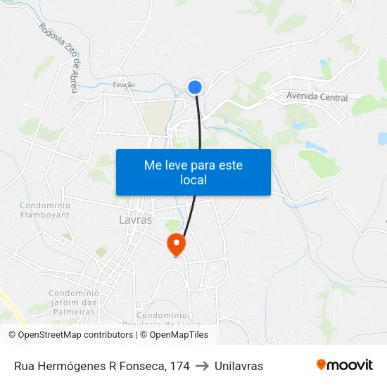 Rua Hermógenes R Fonseca, 174 to Unilavras map