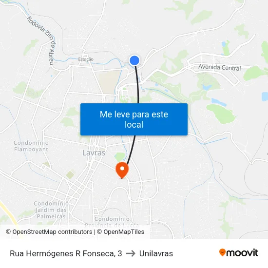 Rua Hermógenes R Fonseca, 3 to Unilavras map