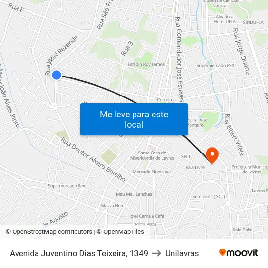 Avenida Juventino Dias Teixeira, 1349 to Unilavras map