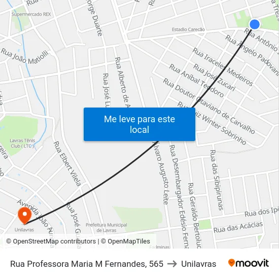 Rua Professora Maria M Fernandes, 565 to Unilavras map