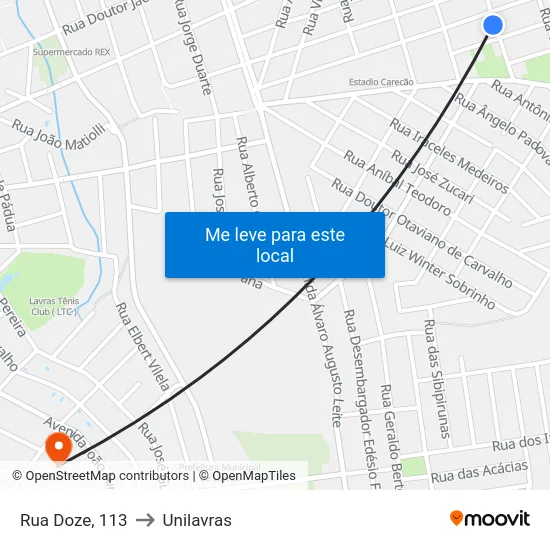 Rua Doze, 113 to Unilavras map
