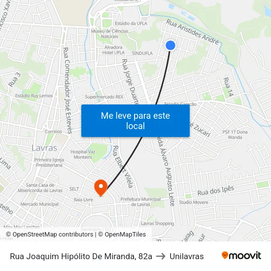 Rua Joaquim Hipólito De Miranda, 82a to Unilavras map