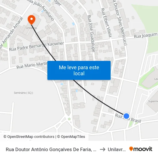 Rua Doutor Antônio Gonçalves De Faria, 137 to Unilavras map