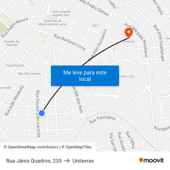 Rua Jânio Quadros, 235 to Unilavras map