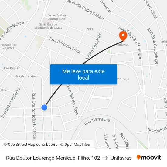 Rua Doutor Lourenço Menicuci Filho, 102 to Unilavras map