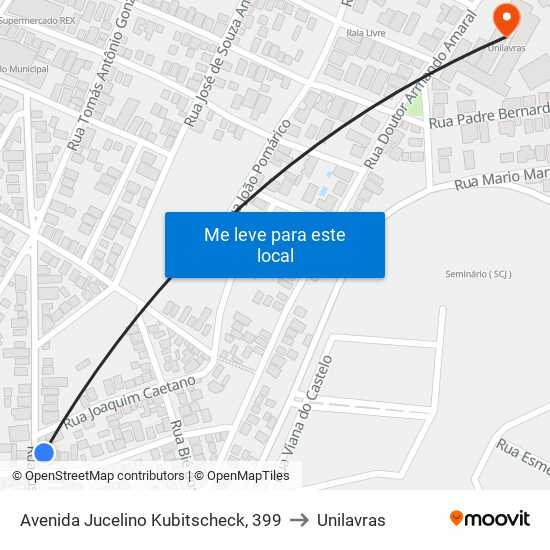 Avenida Jucelino Kubitscheck, 399 to Unilavras map