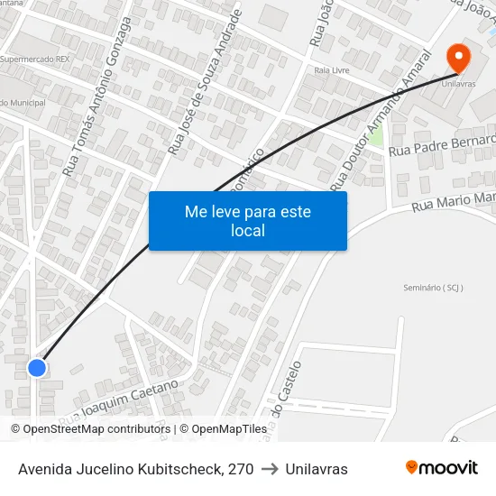 Avenida Jucelino Kubitscheck, 270 to Unilavras map