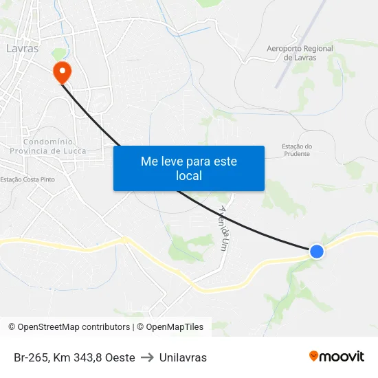 Br-265, Km 343,8 Oeste to Unilavras map