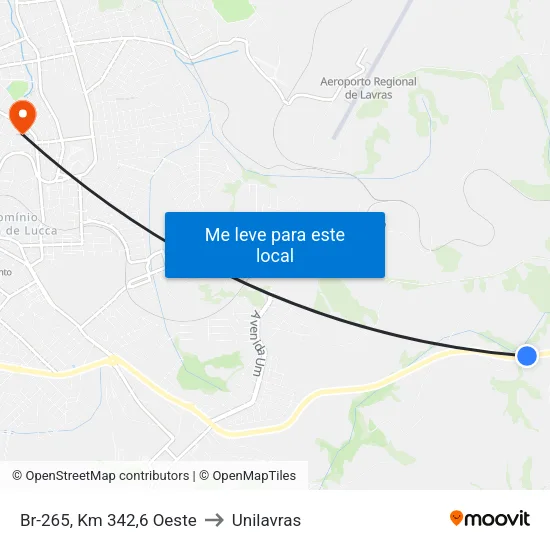 Br-265, Km 342,6 Oeste to Unilavras map