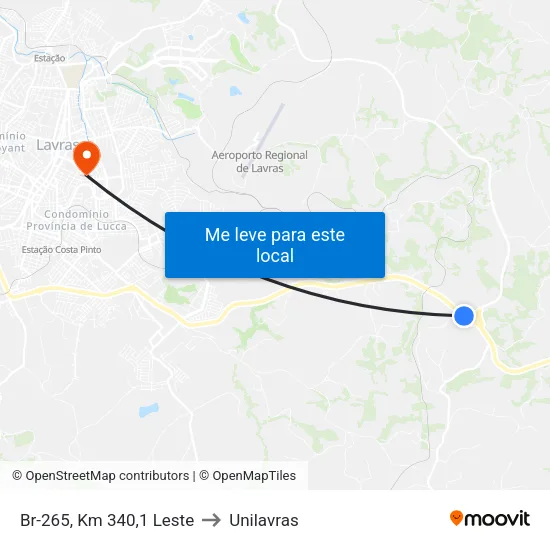 Br-265, Km 340,1 Leste to Unilavras map