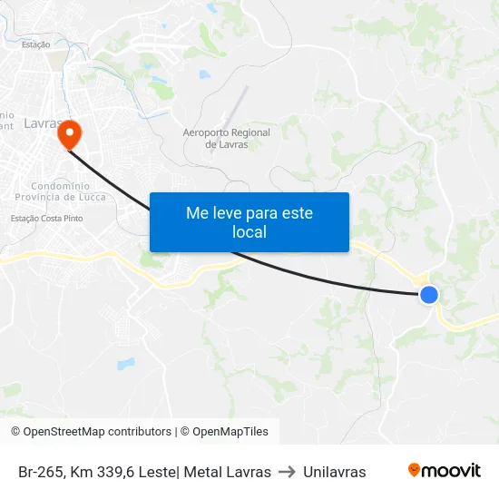 Br-265, Km 339,6 Leste| Metal Lavras to Unilavras map