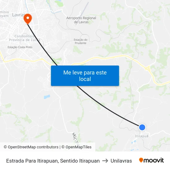 Estrada Para Itirapuan, Sentido Itirapuan to Unilavras map