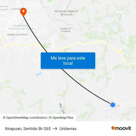 Itirapuan, Sentido Br-265 to Unilavras map