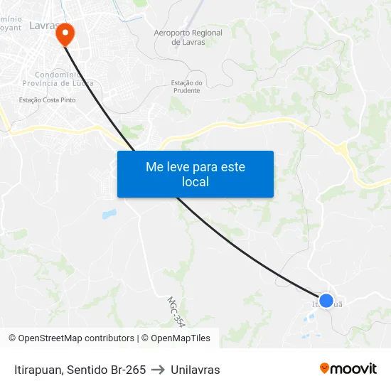 Itirapuan, Sentido Br-265 to Unilavras map