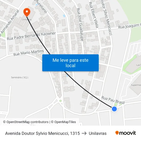 Avenida Doutor Sylvio Menicucci, 1315 to Unilavras map