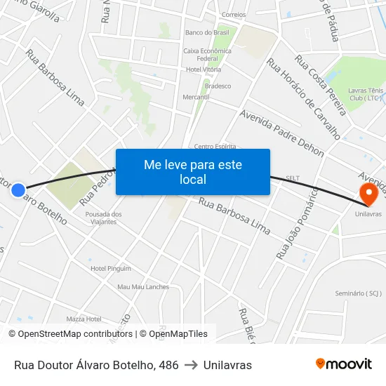 Rua Doutor Álvaro Botelho, 486 to Unilavras map