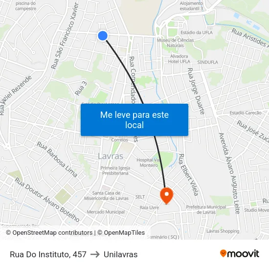 Rua Do Instituto, 457 to Unilavras map